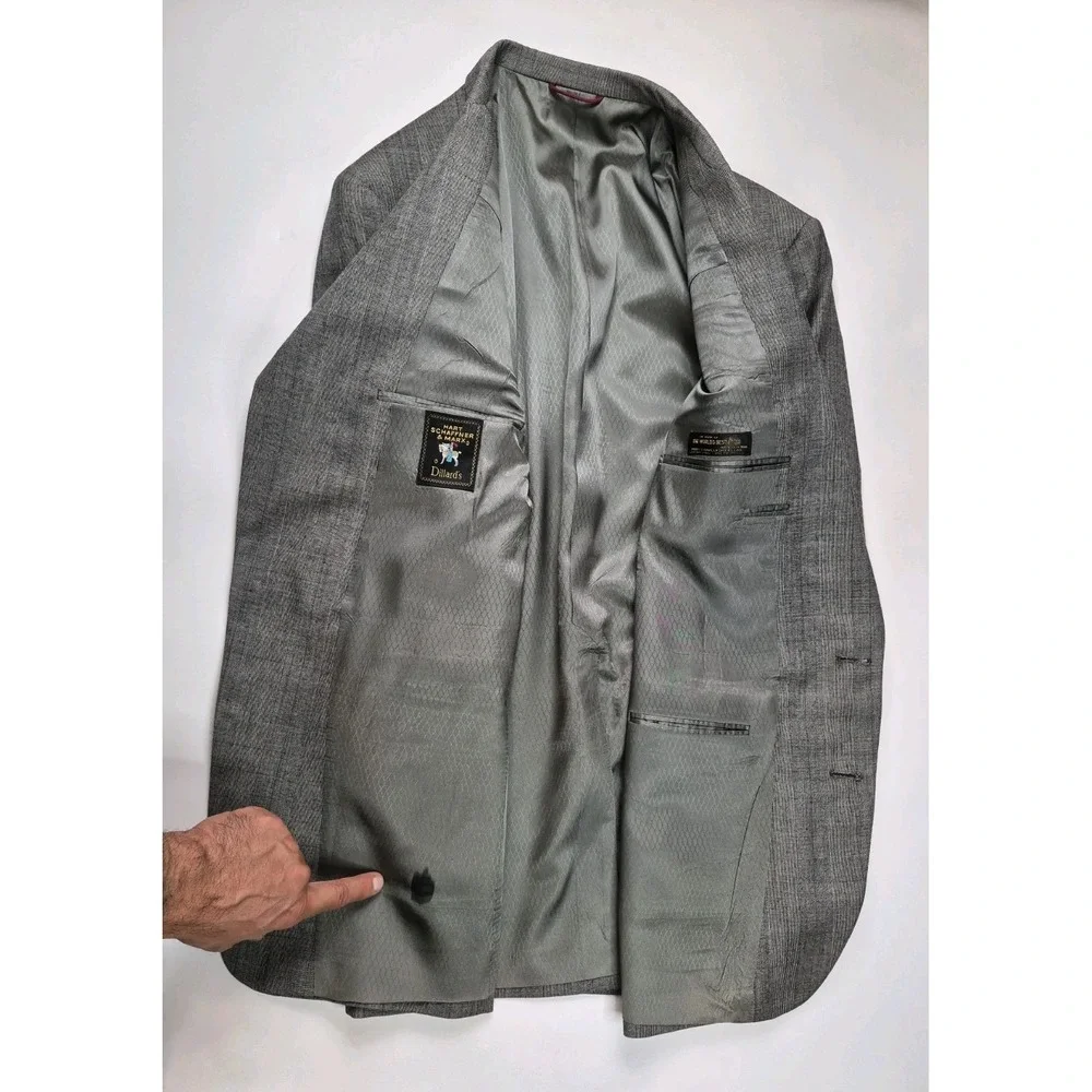 Hart Schaffner Marx Mens 44 L Two Button Wool Sports Coat USA Gray Plaid